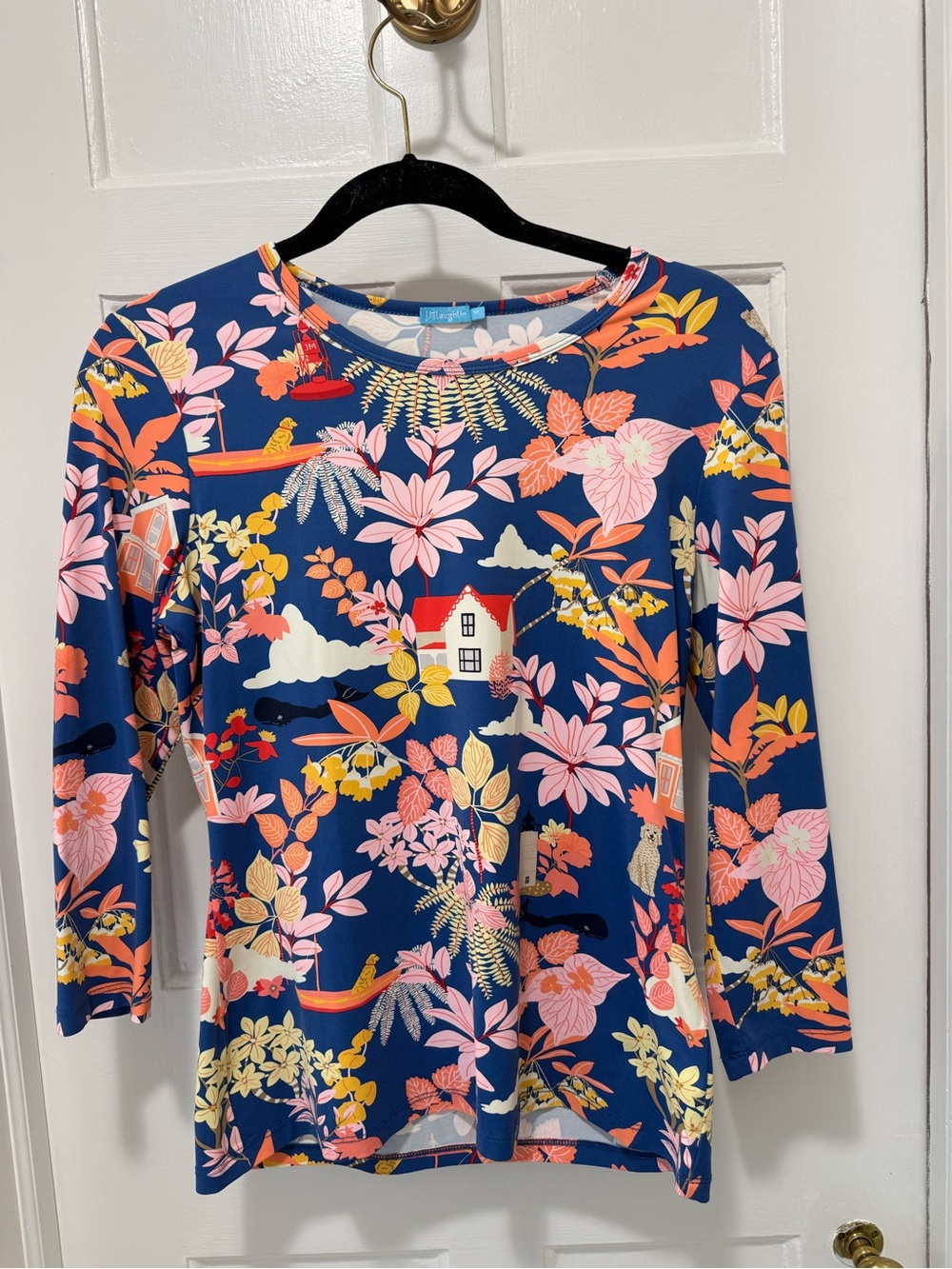 J. McLaughlin Along The Coast blue multi 3/4 sleeve